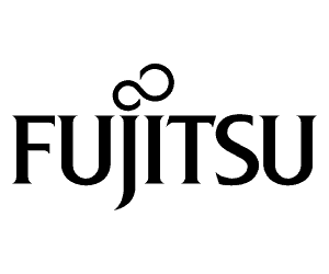 Fujitsu logo on a black background